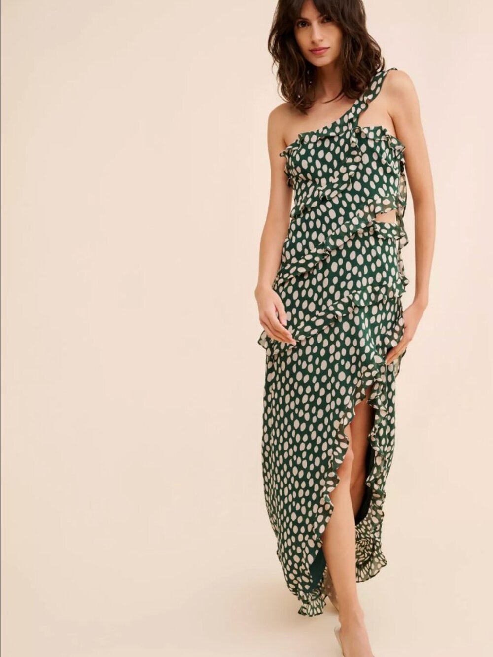 If By Sea Black White Polka Dot Stretch Maxi Dress Boho Wedding Guest Size M